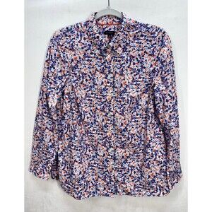 Talbots Ditzy Floral Button Front Shirt Womens Medium Blue Red Long Sleeve Top